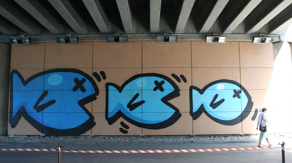 bros | pop-symbolism | fish | blue | bridge | milano