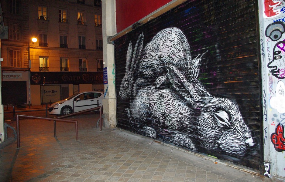 roa | shutters | rabbit | night | paris