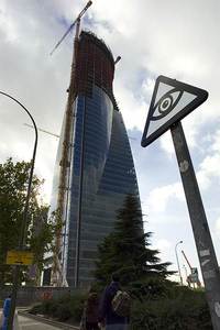  spy madrid tower spain roadsign